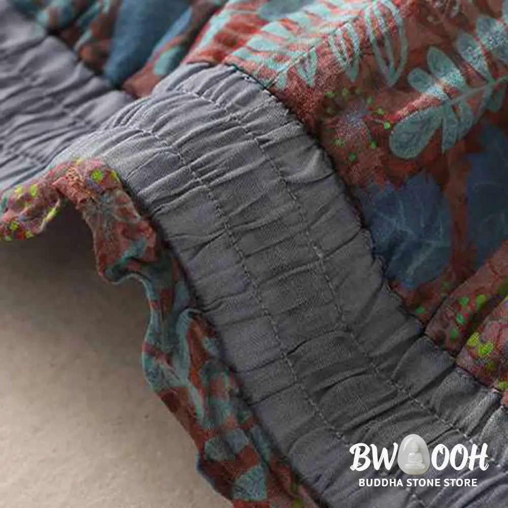 Buddha Stones Summer Women’s Blue Leaves Plants Pants With Pockets - Women’s Pants