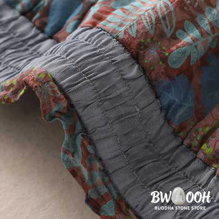 Buddha Stones Summer Women’s Blue Leaves Plants Pants With Pockets - Women’s Pants