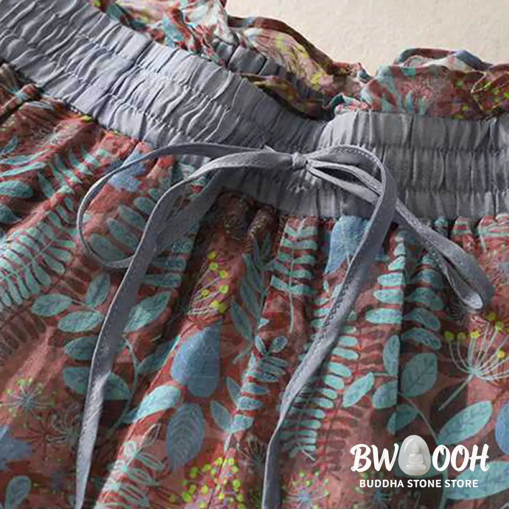 Buddha Stones Summer Women’s Blue Leaves Plants Pants With Pockets - Women’s Pants