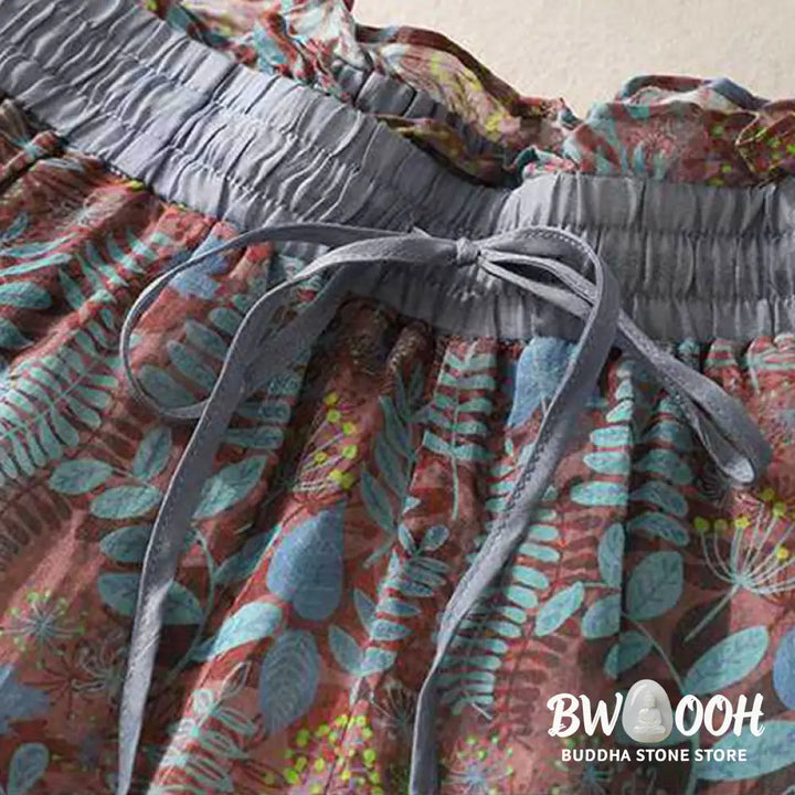Buddha Stones Summer Women’s Blue Leaves Plants Pants With Pockets - Women’s Pants