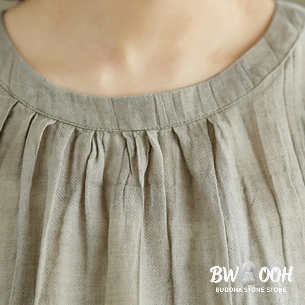 Buddha Stones Summer Wrinkles Simple Design Crew Neck Cotton Linen Women’s Sleeveless Vest Waistcoat - Women’s Vest