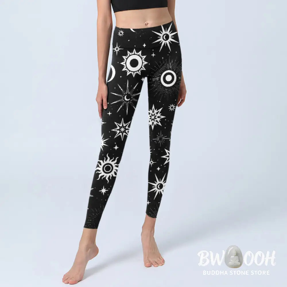 BWOOOH printed yoga leggings - Sun Moon Star Pattern Print Gym Leggings