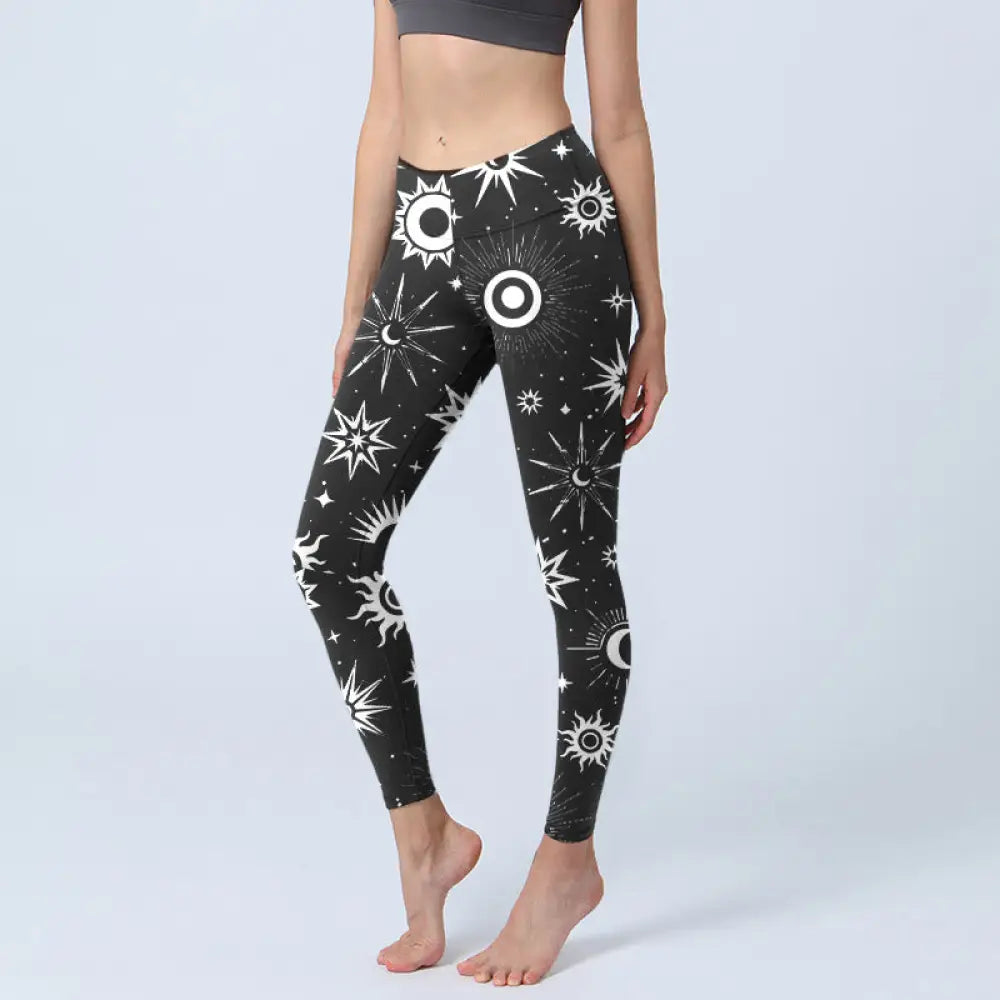 BWOOOH printed yoga leggings - Sun Moon Star Pattern Print Gym Leggings