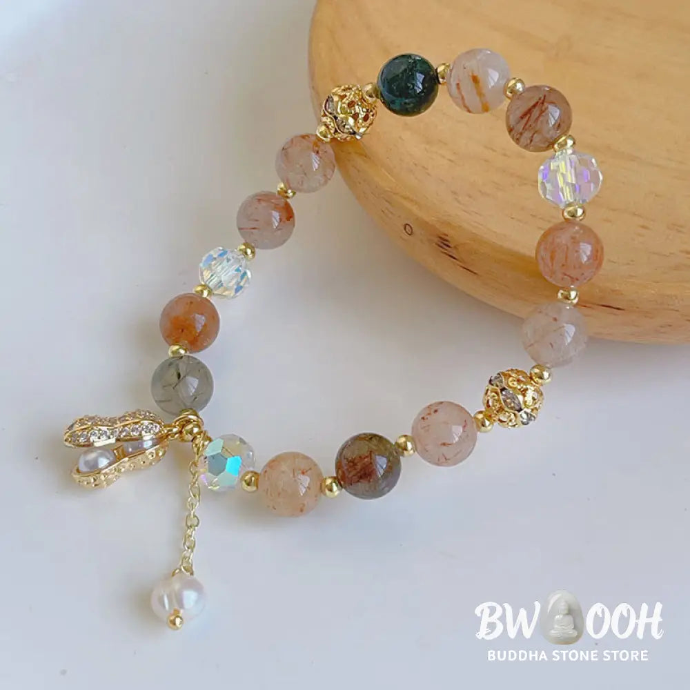 Buddha Stones Sun Stone Colorful Rutilated Quartz Wealth Peanut Charm Bracelet - BWOOOH - Bracelet