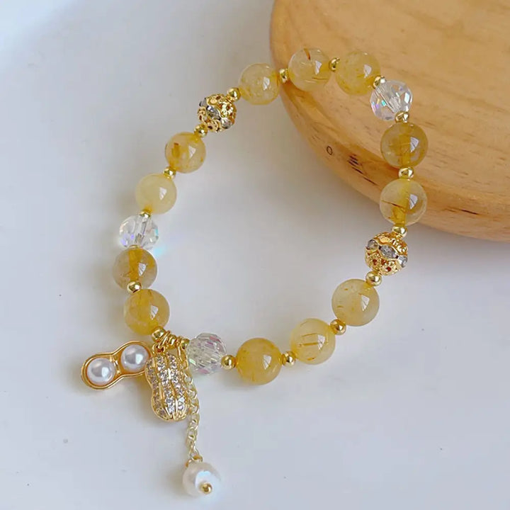 Buddha Stones Sun Stone Colorful Rutilated Quartz Wealth Peanut Charm Bracelet - BWOOOH - Golden Rutilated Quartz(Wrist