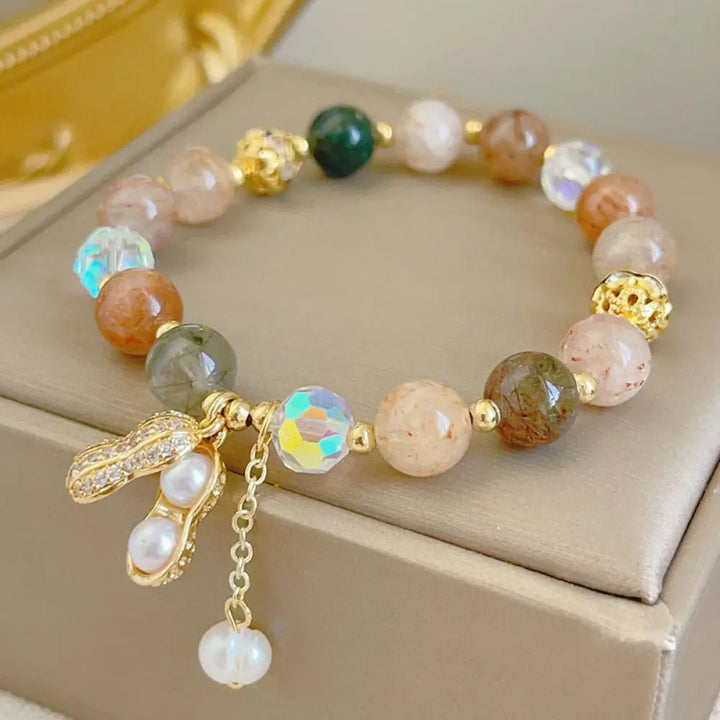 BWOOOH Sun Stone Colorful Rutilated Quartz Wealth Peanut Charm Bracelet - BWOOOH - Colorful Rutilated