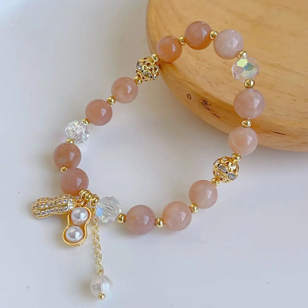 Buddha Stones Sun Stone Colorful Rutilated Quartz Wealth Peanut Charm Bracelet - BWOOOH - Sun Stone(Wrist Circumference