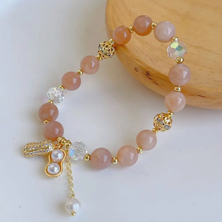 Buddha Stones Sun Stone Colorful Rutilated Quartz Wealth Peanut Charm Bracelet - BWOOOH - Sun Stone(Wrist Circumference
