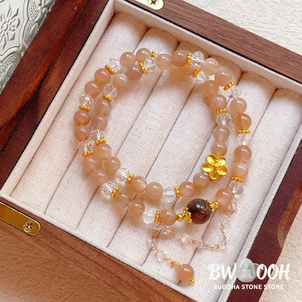 Buddha Stones Sun Stone Crystal Peach Blossom Wealth Double Wrap Bracelet - BWOOOH - Sun Stone(Wrist Circumference: