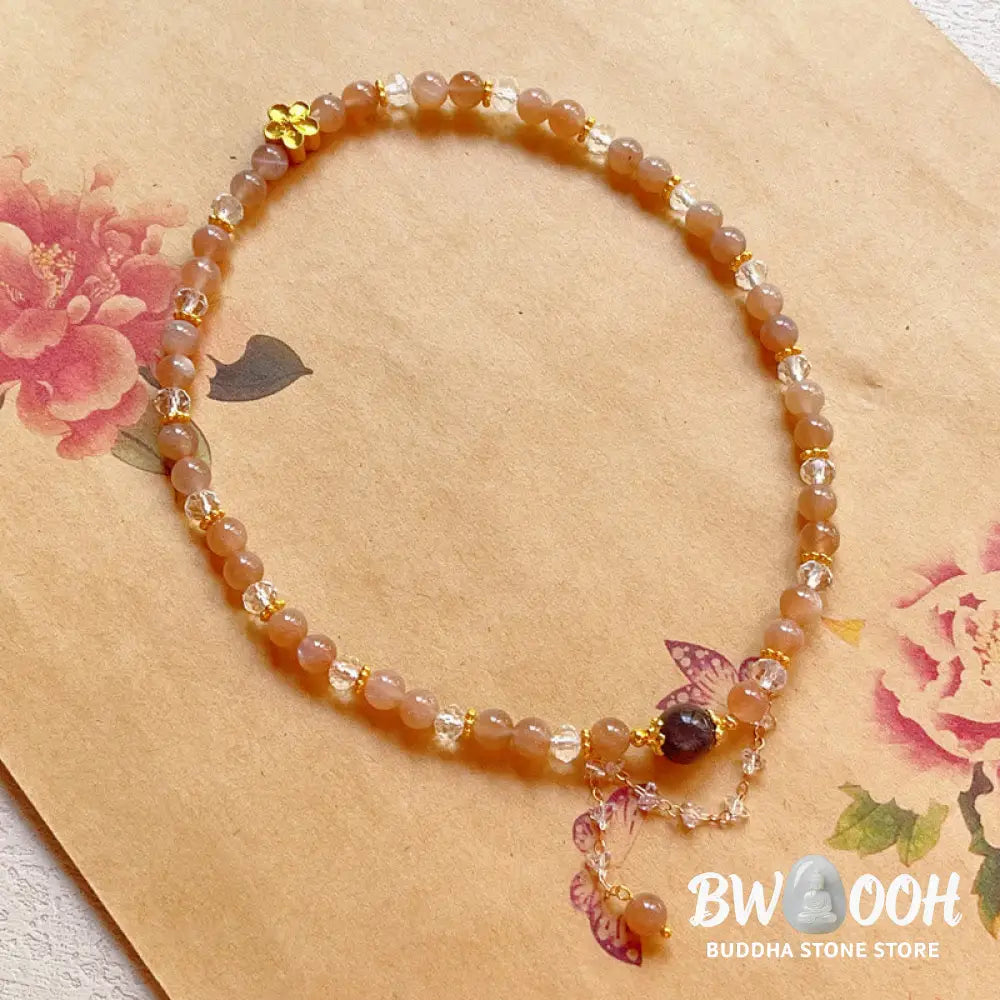 Buddha Stones Sun Stone Crystal Peach Blossom Wealth Double Wrap Bracelet - BWOOOH - Sun Stone(Wrist Circumference: