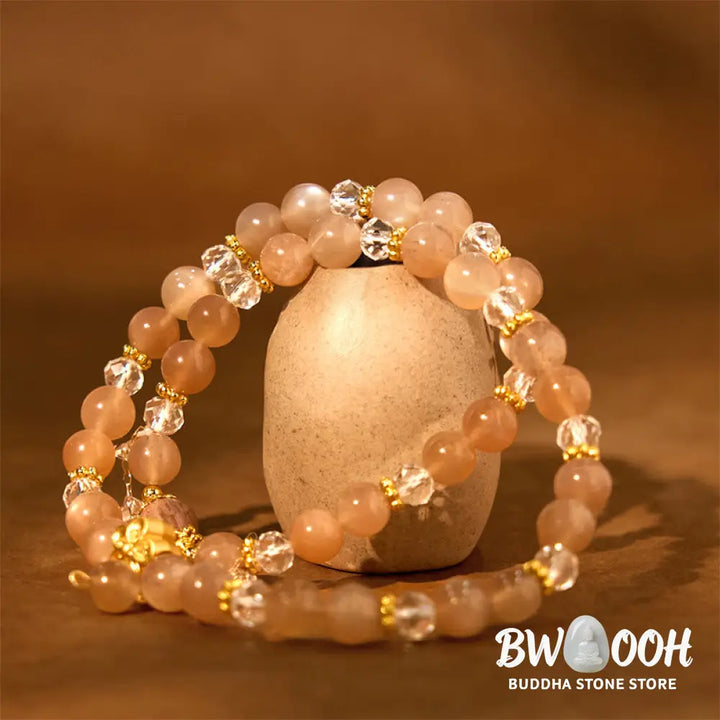 Buddha Stones Sun Stone Crystal Peach Blossom Wealth Double Wrap Bracelet - BWOOOH - Sun Stone(Wrist Circumference: