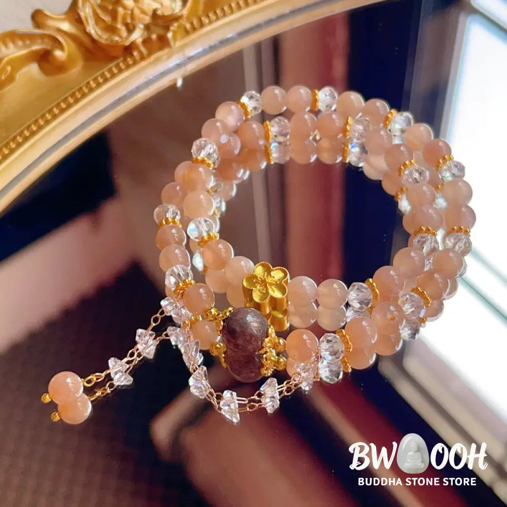 Buddha Stones Sun Stone Crystal Peach Blossom Wealth Double Wrap Bracelet - BWOOOH - Sun Stone(Wrist Circumference: