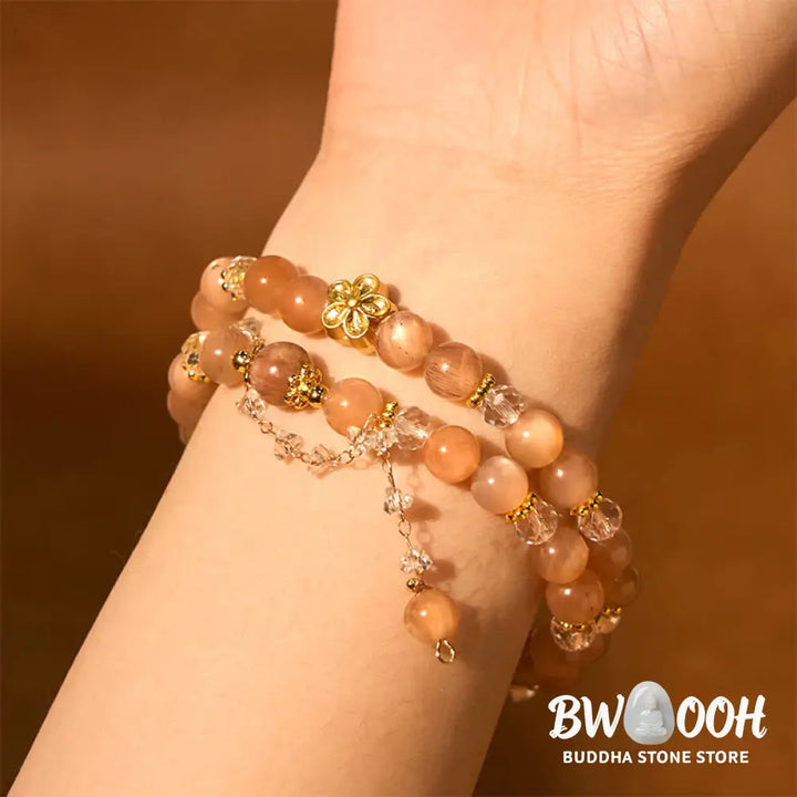 Buddha Stones Sun Stone Crystal Peach Blossom Wealth Double Wrap Bracelet - BWOOOH - Sun Stone(Wrist Circumference: