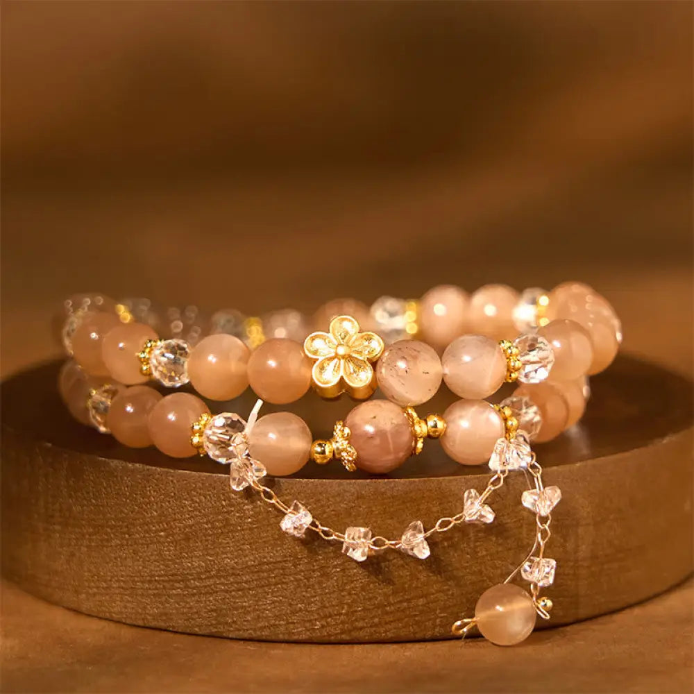 BWOOOH Sun Stone Crystal Peach Blossom Wealth Double Wrap Bracelet - BWOOOH - Sun Stone(Wrist Circumference: