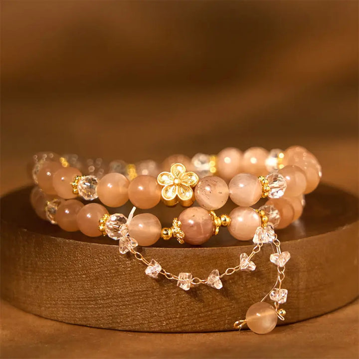 BWOOOH Sun Stone Crystal Peach Blossom Wealth Double Wrap Bracelet - BWOOOH - Sun Stone(Wrist Circumference: