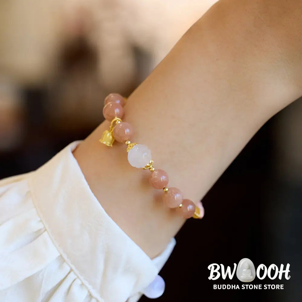 Buddha Stones Sun Stone Golden Silk Jade Lily of the Valley Charm Positive Bracelet Bangle - BWOOOH - Bracelet Bangle