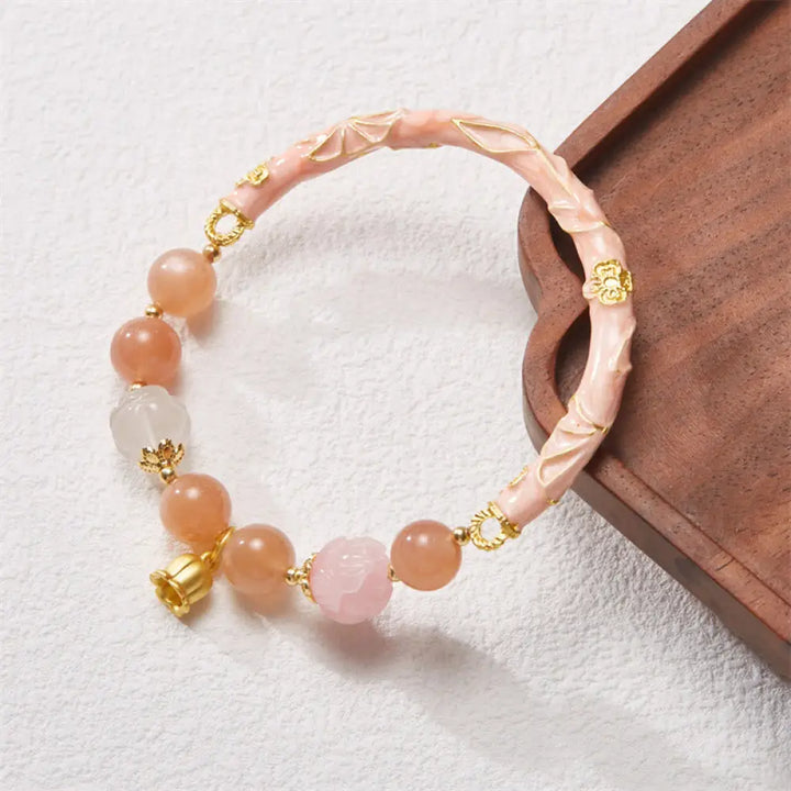 Buddha Stones Sun Stone Golden Silk Jade Lily of the Valley Charm Positive Bracelet Bangle - BWOOOH - Sun Stone 14-19cm