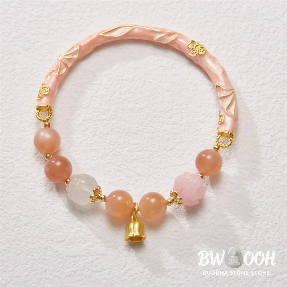 Buddha Stones Sun Stone Golden Silk Jade Lily of the Valley Charm Positive Bracelet Bangle - BWOOOH - Bracelet Bangle