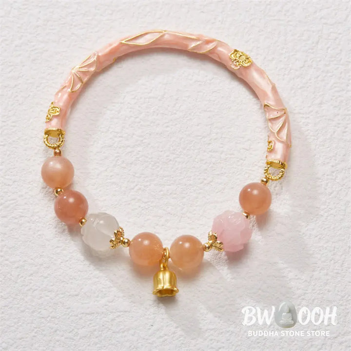 Buddha Stones Sun Stone Golden Silk Jade Lily of the Valley Charm Positive Bracelet Bangle - BWOOOH - Bracelet Bangle