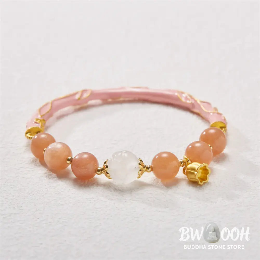 Buddha Stones Sun Stone Golden Silk Jade Lily of the Valley Charm Positive Bracelet Bangle - BWOOOH - Bracelet Bangle