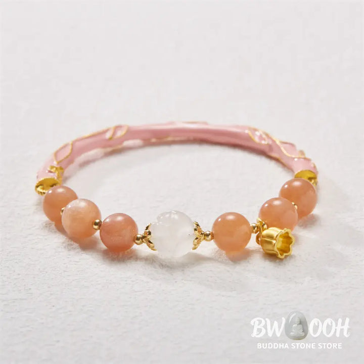 Buddha Stones Sun Stone Golden Silk Jade Lily of the Valley Charm Positive Bracelet Bangle - BWOOOH - Bracelet Bangle