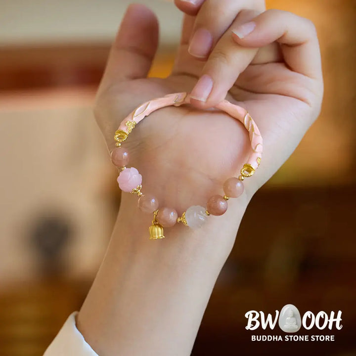 Buddha Stones Sun Stone Golden Silk Jade Lily of the Valley Charm Positive Bracelet Bangle - BWOOOH - Bracelet Bangle