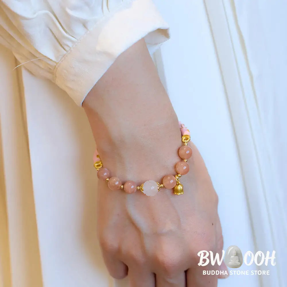 Buddha Stones Sun Stone Golden Silk Jade Lily of the Valley Charm Positive Bracelet Bangle - BWOOOH - Bracelet Bangle