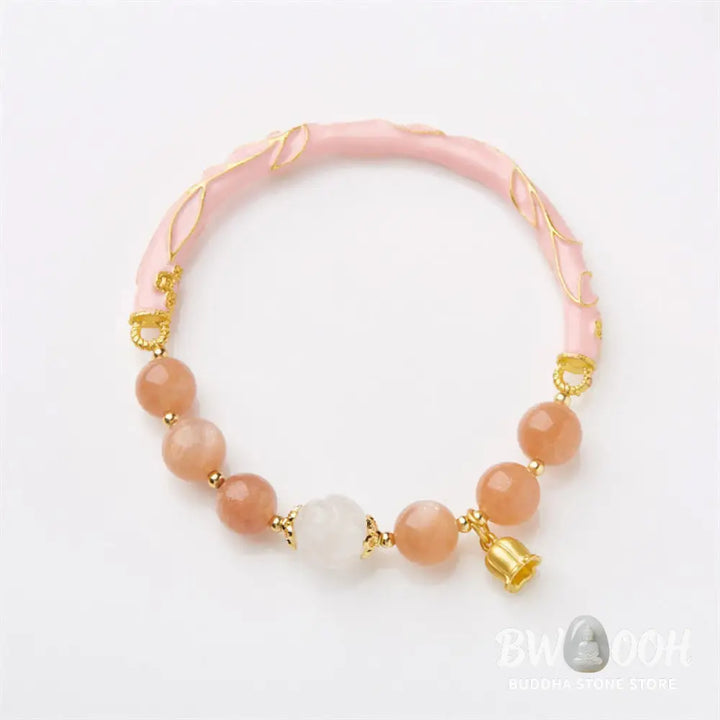 Buddha Stones Sun Stone Golden Silk Jade Lily of the Valley Charm Positive Bracelet Bangle - BWOOOH - Bracelet Bangle