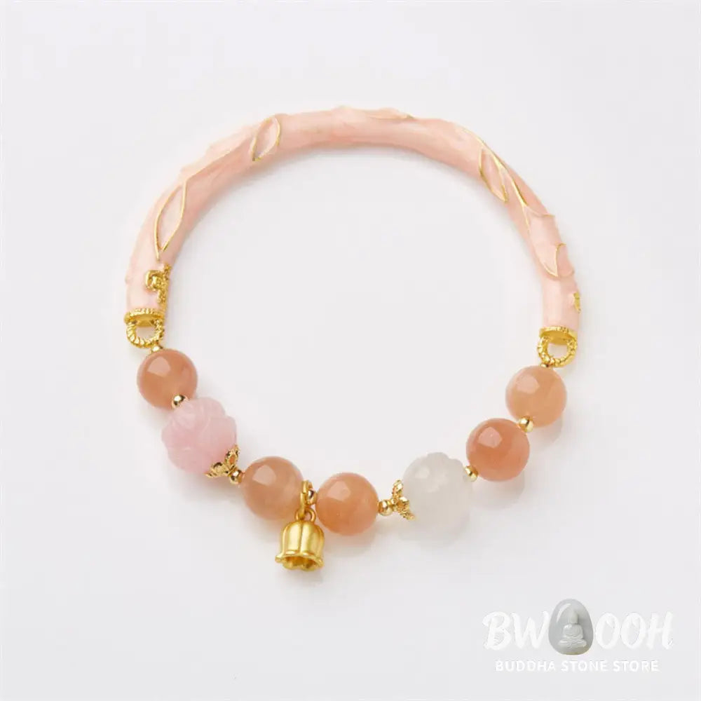 Buddha Stones Sun Stone Golden Silk Jade Lily of the Valley Charm Positive Bracelet Bangle - BWOOOH - Bracelet Bangle