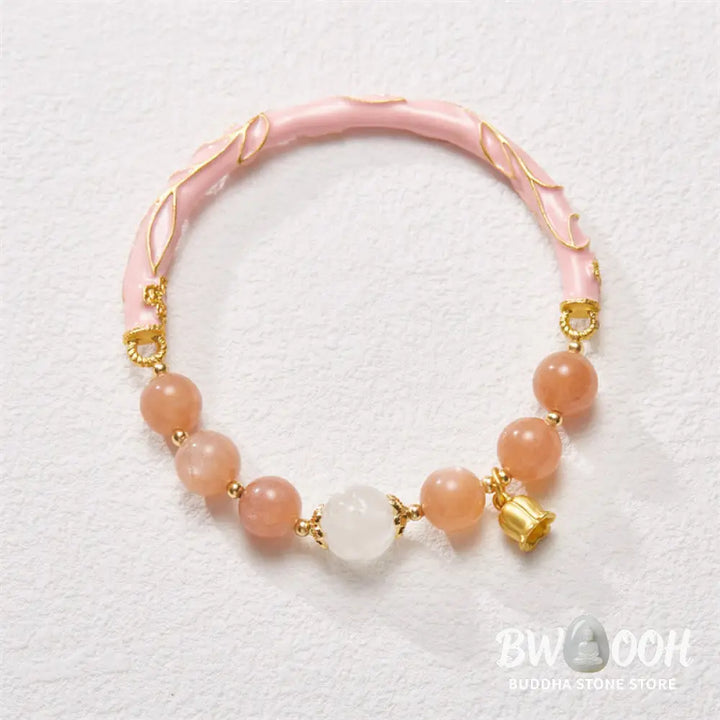 Buddha Stones Sun Stone Golden Silk Jade Lily of the Valley Charm Positive Bracelet Bangle - BWOOOH - Bracelet Bangle