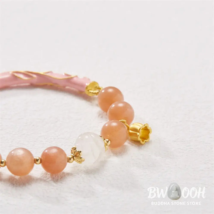 Buddha Stones Sun Stone Golden Silk Jade Lily of the Valley Charm Positive Bracelet Bangle - BWOOOH - Bracelet Bangle