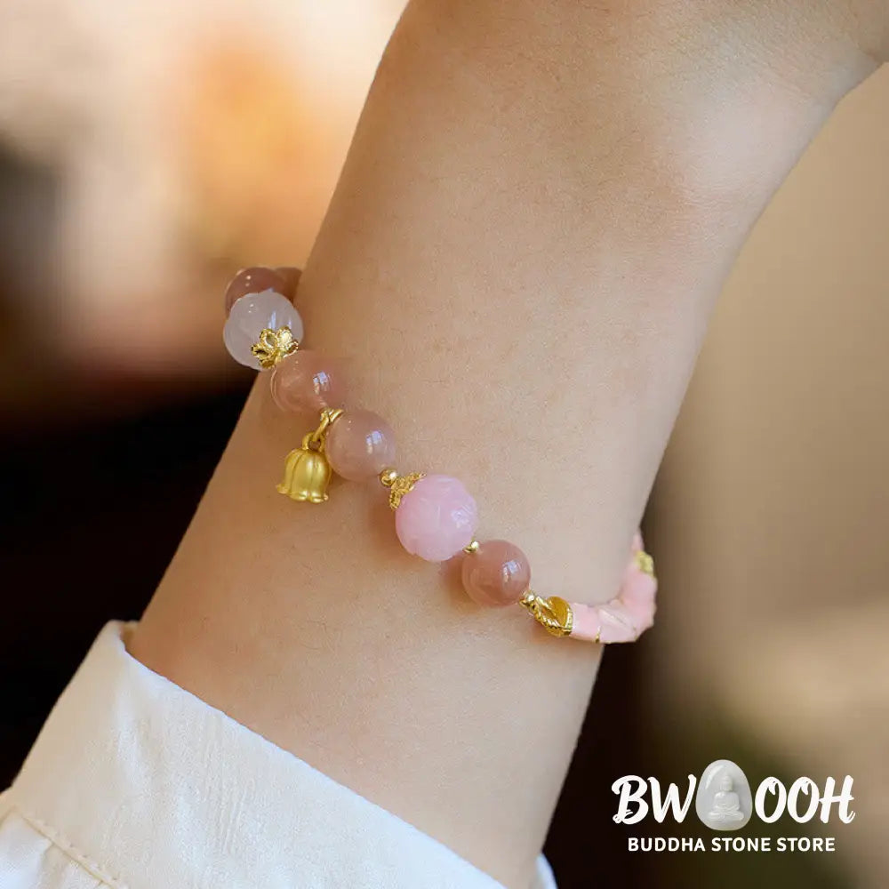 Buddha Stones Sun Stone Golden Silk Jade Lily of the Valley Charm Positive Bracelet Bangle - BWOOOH - Bracelet Bangle