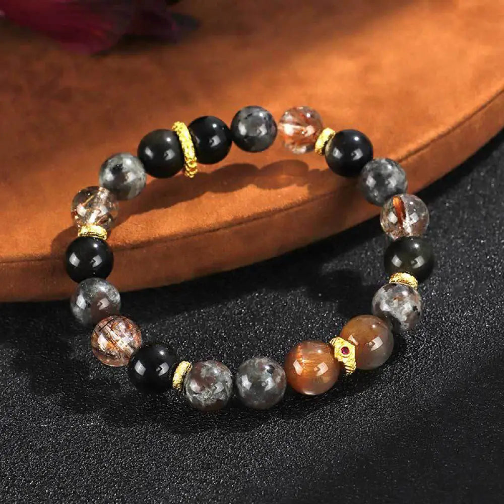 Buddha Stones Sun Stone Lava Rock Positive Bracelet - BWOOOH - Inner Diameter 56mm (Wrist Circumference 15-16cm)