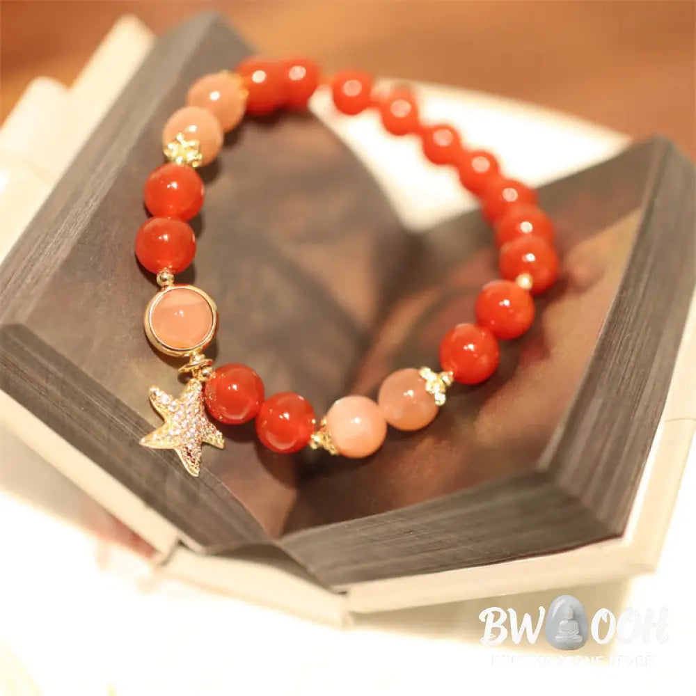 Buddha Stones Sun Stone Peach Moonstone Red Agate Crystal Star Wealth Bracelet - BWOOOH - Sun Stone&amp;Peach Moonstone&amp;Red