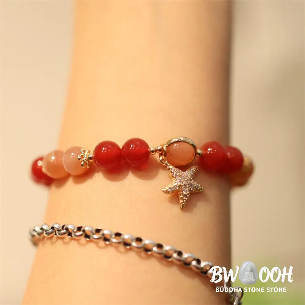 Buddha Stones Sun Stone Peach Moonstone Red Agate Crystal Star Wealth Bracelet - BWOOOH - Sun Stone&amp;Peach Moonstone&amp;Red
