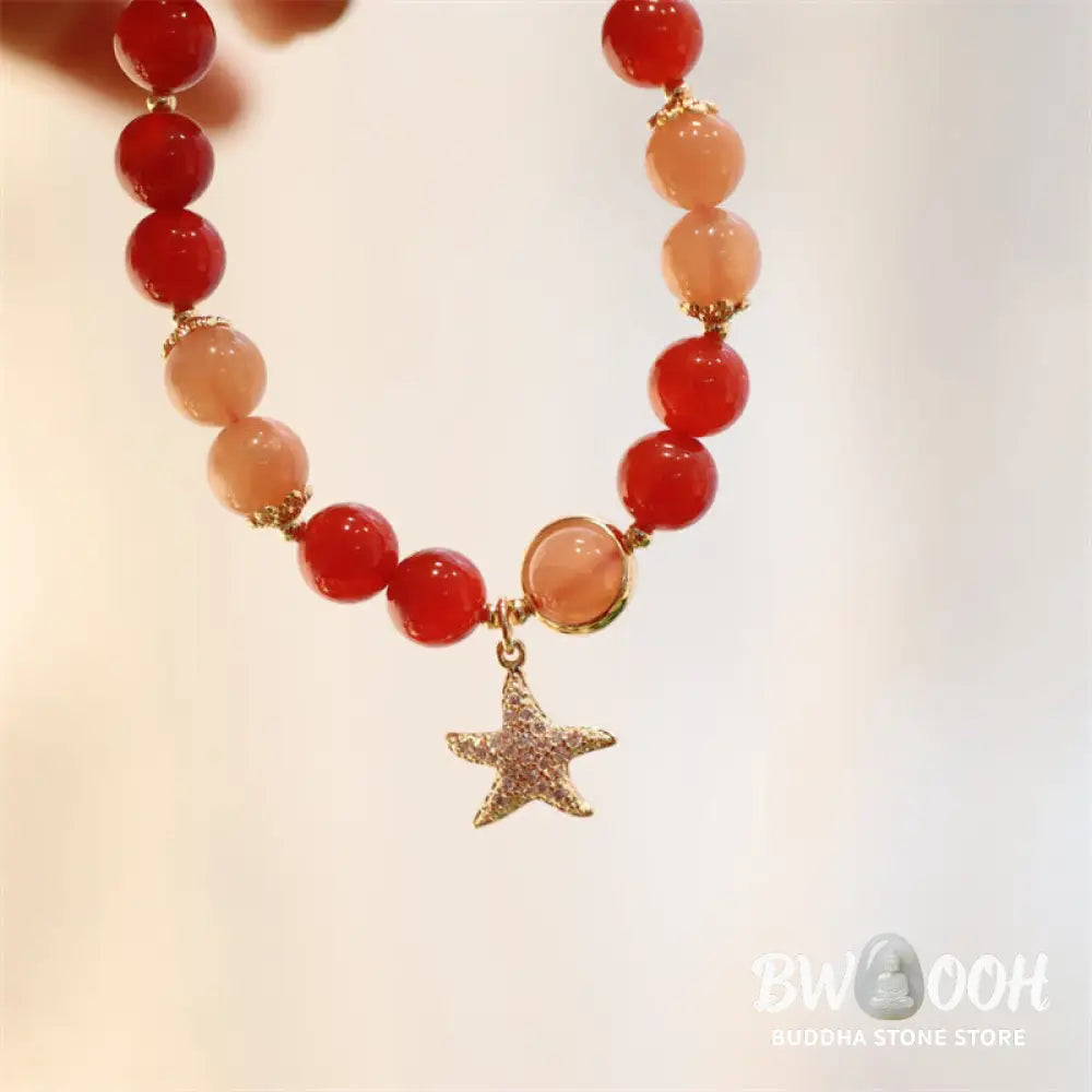 Buddha Stones Sun Stone Peach Moonstone Red Agate Crystal Star Wealth Bracelet - BWOOOH - Sun Stone&amp;Peach Moonstone&amp;Red