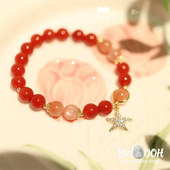 Buddha Stones Sun Stone Peach Moonstone Red Agate Crystal Star Wealth Bracelet - BWOOOH - Sun Stone&amp;Peach Moonstone&amp;Red