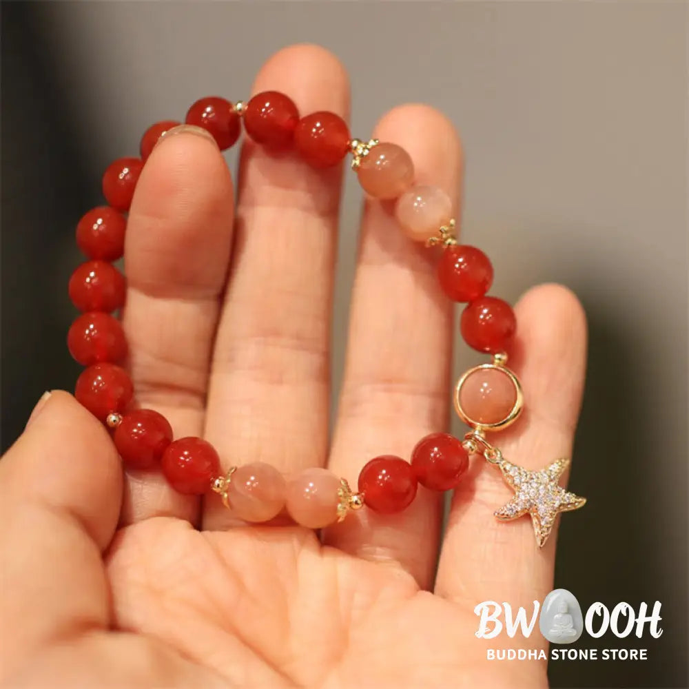 Buddha Stones Sun Stone Peach Moonstone Red Agate Crystal Star Wealth Bracelet - BWOOOH - Sun Stone&amp;Peach Moonstone&amp;Red