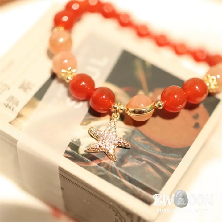 Buddha Stones Sun Stone Peach Moonstone Red Agate Crystal Star Wealth Bracelet - BWOOOH - Sun Stone&amp;Peach Moonstone&amp;Red