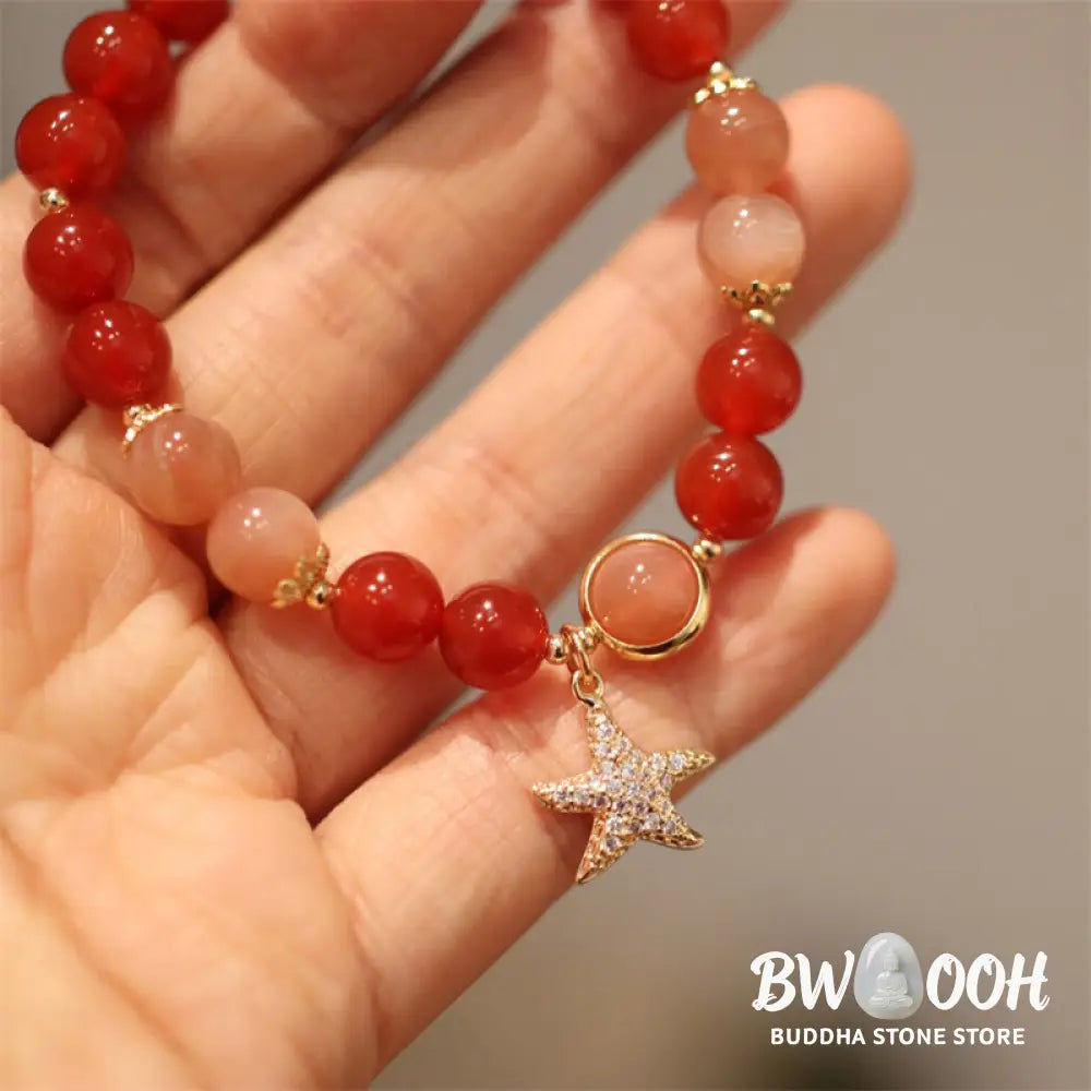 Buddha Stones Sun Stone Peach Moonstone Red Agate Crystal Star Wealth Bracelet - BWOOOH - Sun Stone&amp;Peach Moonstone&amp;Red