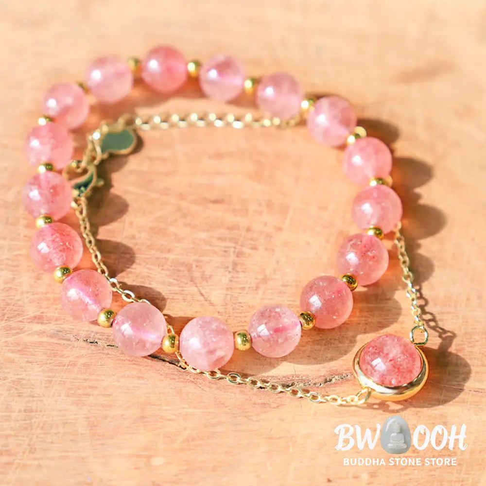 Buddha Stones Sun Stone Strawberry Quartz Crystal Positive Bracelet - BWOOOH - Bracelet