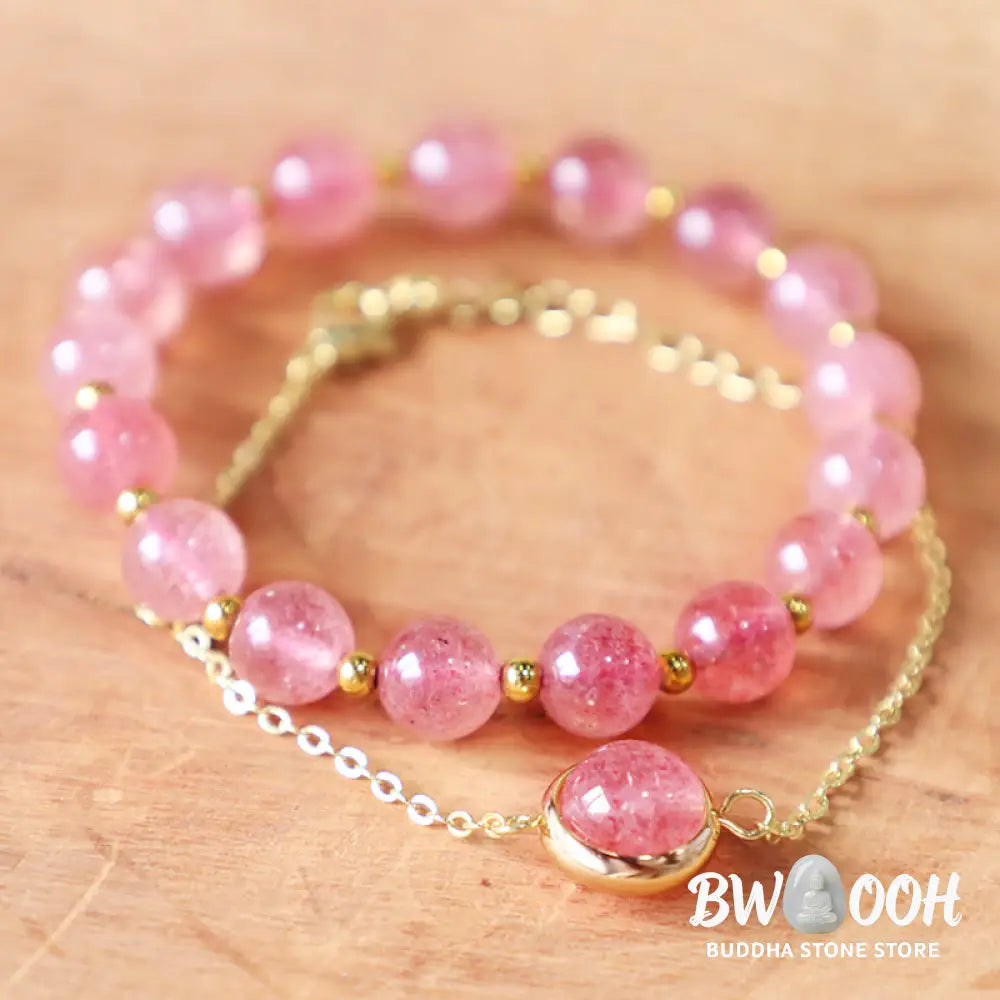 Buddha Stones Sun Stone Strawberry Quartz Crystal Positive Bracelet - BWOOOH - Bracelet