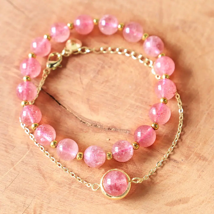 Buddha Stones Sun Stone Strawberry Quartz Crystal Positive Bracelet - BWOOOH - Strawberry Quartz - Bracelet