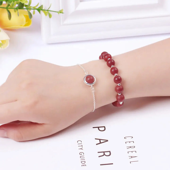 Buddha Stones Sun Stone Strawberry Quartz Crystal Positive Bracelet - BWOOOH - Agate - Bracelet