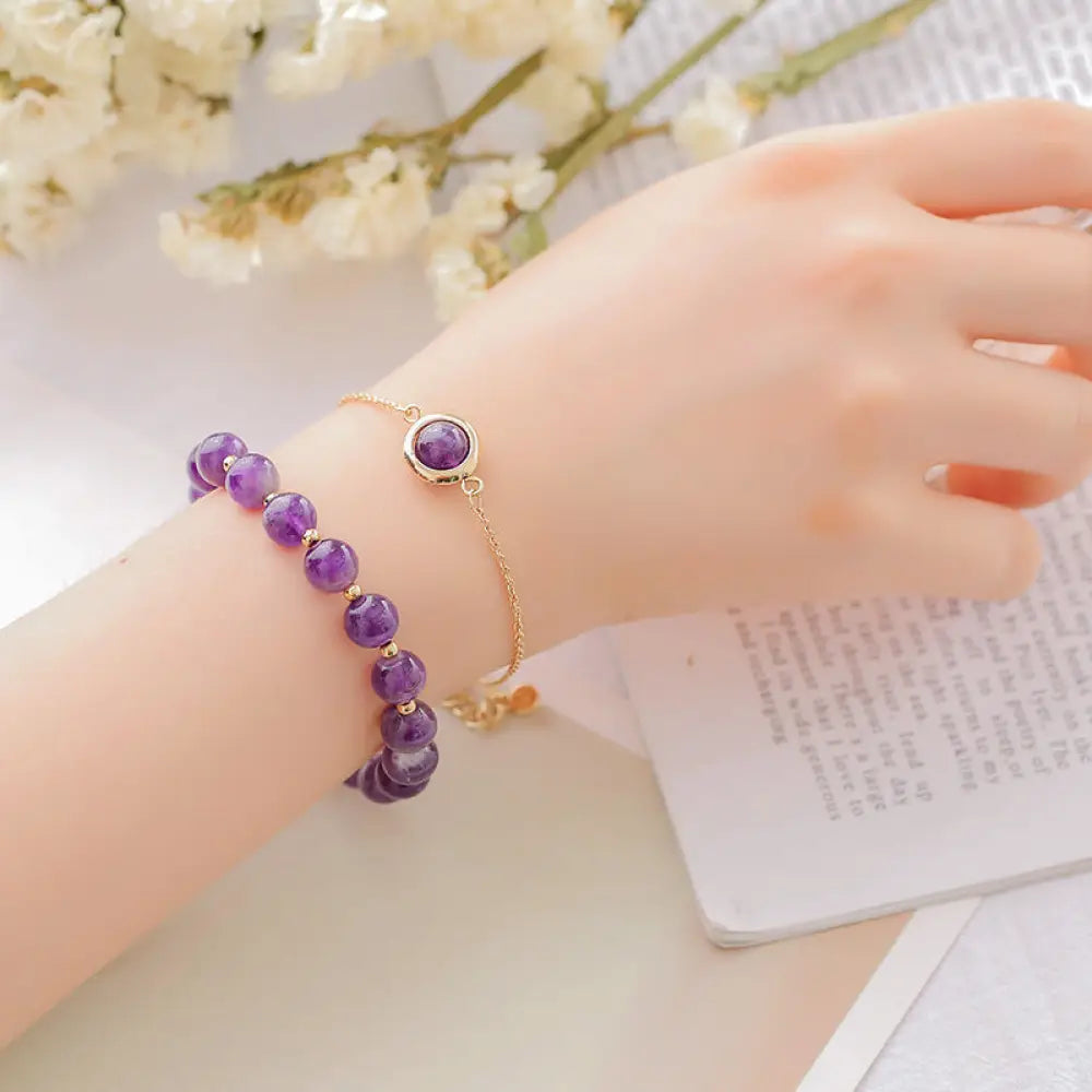 Buddha Stones Sun Stone Strawberry Quartz Crystal Positive Bracelet - BWOOOH - Amethyst - Bracelet