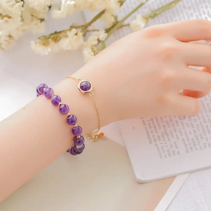 Buddha Stones Sun Stone Strawberry Quartz Crystal Positive Bracelet - BWOOOH - Amethyst - Bracelet