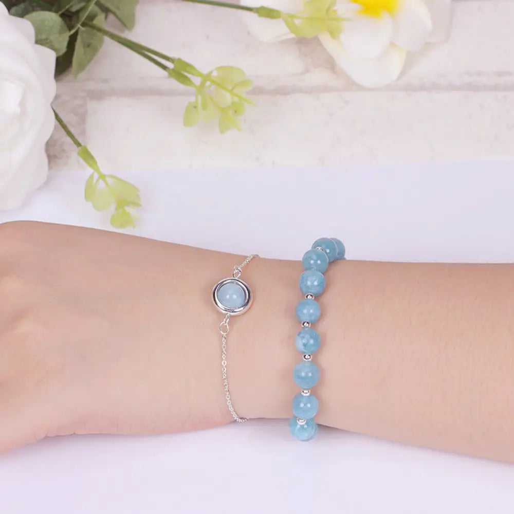 Buddha Stones Sun Stone Strawberry Quartz Crystal Positive Bracelet - BWOOOH - Aquamarine - Bracelet