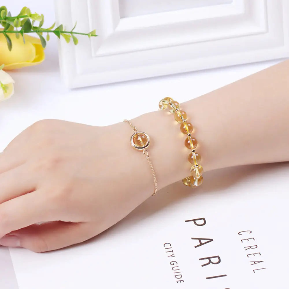 Buddha Stones Sun Stone Strawberry Quartz Crystal Positive Bracelet - BWOOOH - Citrine - Bracelet
