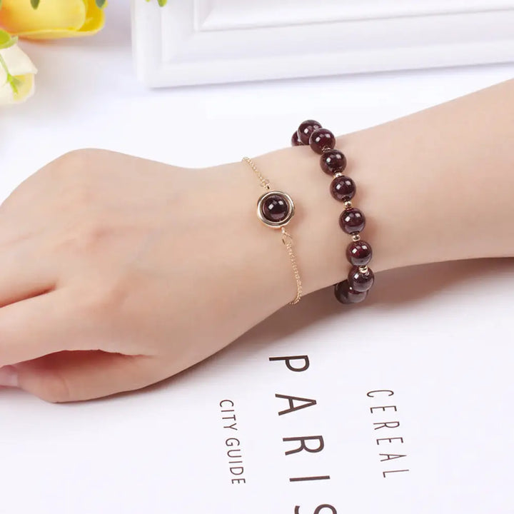 Buddha Stones Sun Stone Strawberry Quartz Crystal Positive Bracelet - BWOOOH - Garnet - Bracelet