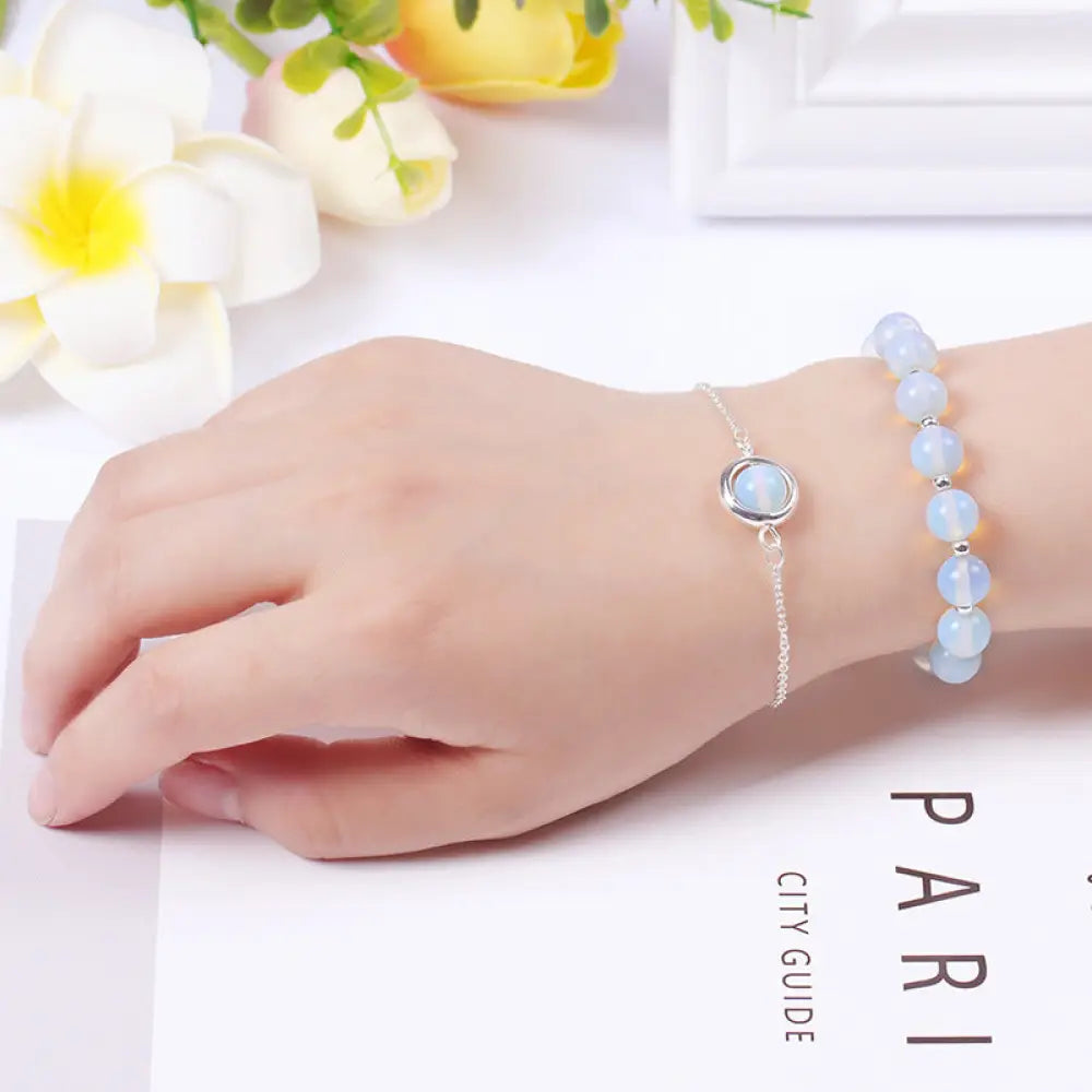Buddha Stones Sun Stone Strawberry Quartz Crystal Positive Bracelet - BWOOOH - Opal - Bracelet